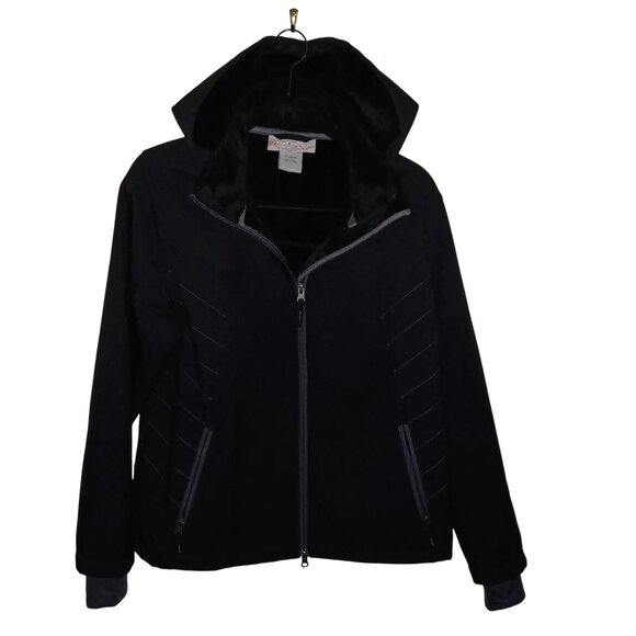 Free Country Women's Black Warm Comfy Casual Car Coat Zip Hooded Jacket Size XL - Picture 3 of 8